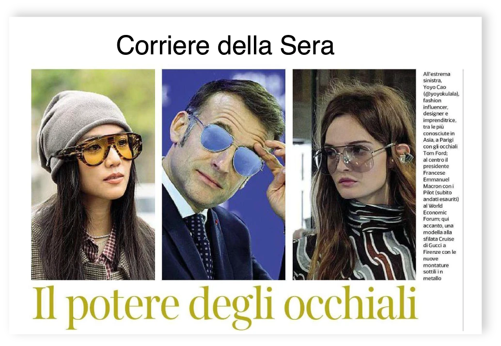 Corriere della Sera: ritaglio Il potere degli occhiali, con testata e fotografie